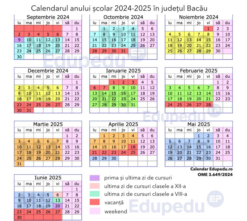 Structura anului școlar 2024-2025